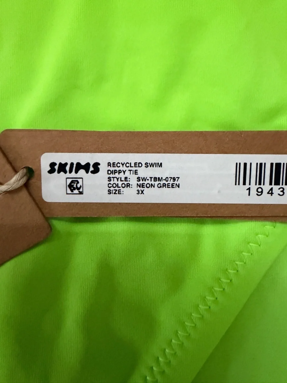 NWT SKIMS SIGNATURE SWIM DIPPED TIE BIKINI BOTTOM 3X Neon Green